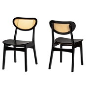 Baxton Studio Hesper Mid-Century Modern Dark Brown Finished Wood and Rattan 2-Piece Dining Chair Set